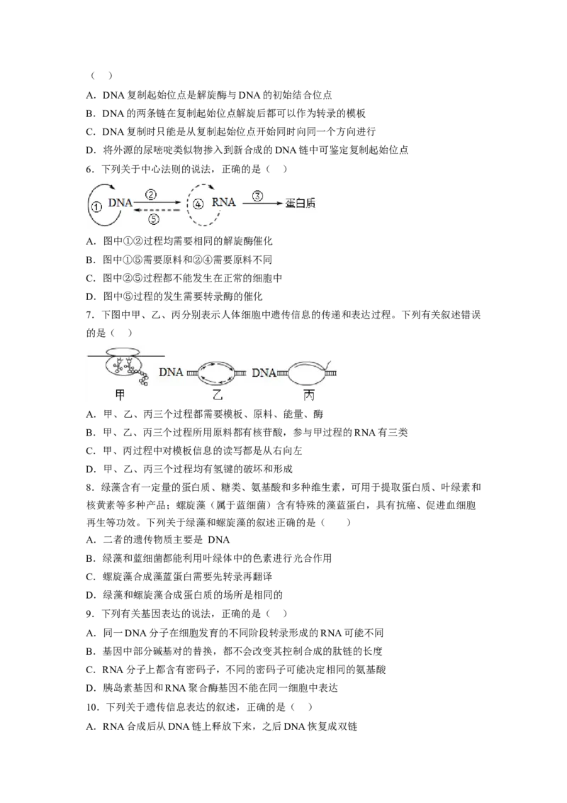 4.1基因指导蛋白质的合成（原卷版）_高中九科知识点归纳。_人教版高中Word电子版试卷练习试题知识点全科_高中生物试卷习题_生物必修_必修2_人教版生物必修二同步练习（057份）