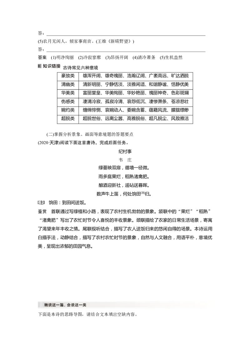 板块6古诗词阅读与鉴赏课时53　赏析意象(景象)与意境&mdash;&mdash;分析内涵，品象悟境_01高考语文_4.22024年新高考资料_1.2024一轮复习_2024年高考语文一轮复习讲义（部编新高考版）