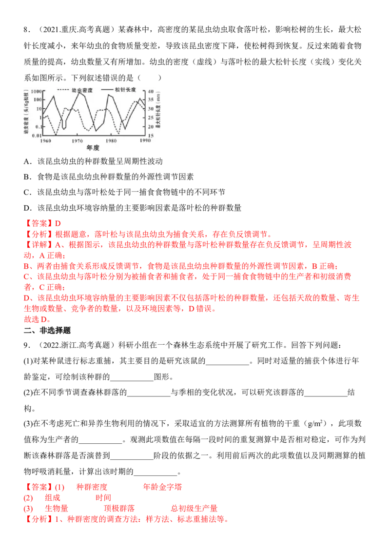 2.1群落的结构（解析版）_高中九科知识点归纳。_人教版高中Word电子版试卷练习试题知识点全科_高中生物试卷习题_生物选修_选修2_人教版生物选修二同步练习（048份）