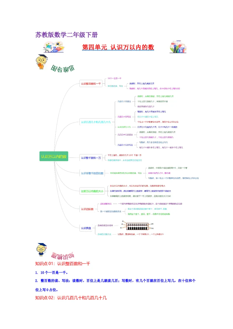 第四单元认识万以内的数（教师版）-二年级数学下册单元复习讲义（苏教版）_二年级数学下册（苏教版）_第四套_知识总结