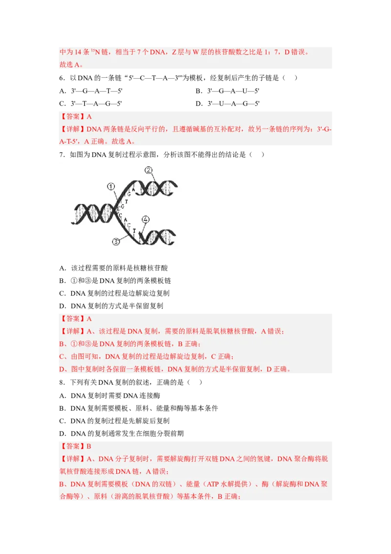 3.3DNA的复制（解析版）_高中九科知识点归纳。_人教版高中Word电子版试卷练习试题知识点全科_高中生物试卷习题_生物必修_必修2_人教版生物必修二同步练习（057份）_2、课后培优练