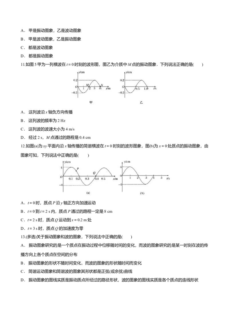 3.2波的描述-2022-2023学年高二物理课后练（人教版2019）（原卷版）_高中九科知识点归纳。_人教版高中Word电子版试卷练习试题知识点全科_高中物理试卷习题_物理选修_选修1_同步练习2023