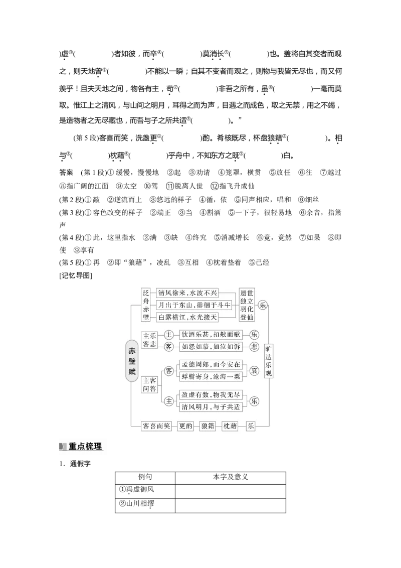 必修上册(二)　单篇梳理3　赤壁赋_01高考语文_5.22025年新高考资料_2025新高考一轮复习语文_2025语文大一轮复习讲义教师用书Word版文档_配套Word版文档教材文言文点线面