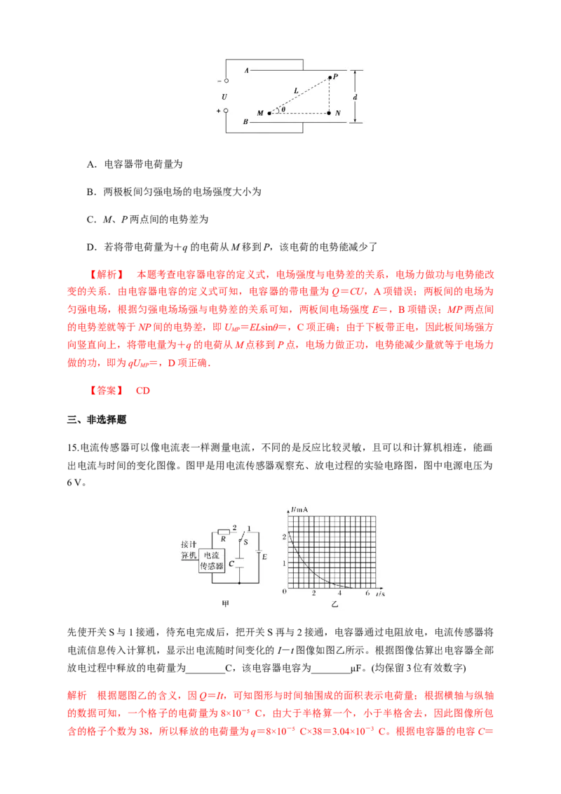 10.4电容器的电容（练习题）（解析版）_高中九科知识点归纳。_人教版高中Word电子版试卷练习试题知识点全科_高中物理试卷习题_物理必修_必修3_人教版物理必修三同步练习（053份）