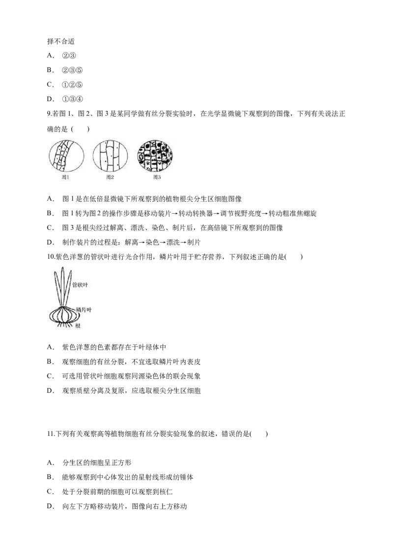 6.1.2细胞增殖练习（1）（原卷版）_高中九科知识点归纳。_人教版高中Word电子版试卷练习试题知识点全科_高中生物试卷习题_生物必修_必修1_人教版生物必修一同步练习（070份）