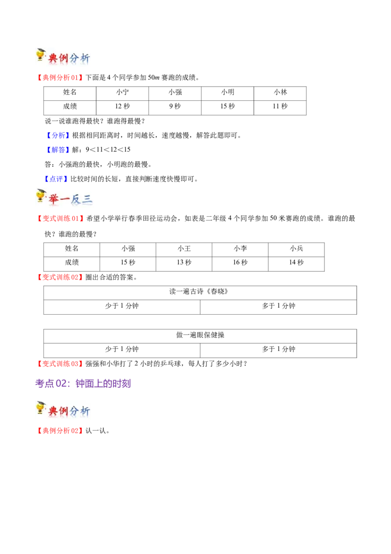 第二单元时、分、秒（知识清单)-（苏教版）_二年级数学下册（苏教版）_第四套_单元知识复习专项-K49_2024版