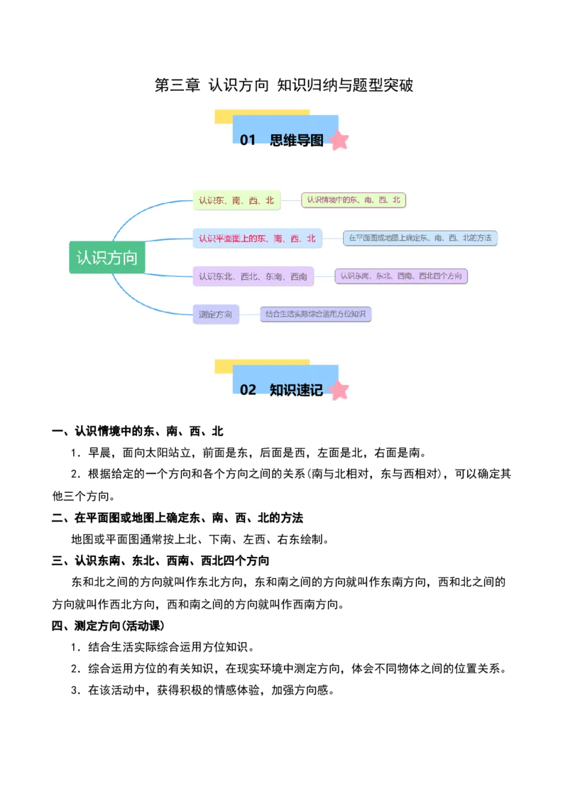 第三章认识方向知识归纳与题型突破（教师版）-（苏教版）_二年级数学下册（苏教版）_第四套_单元知识复习专项-K49_2025版