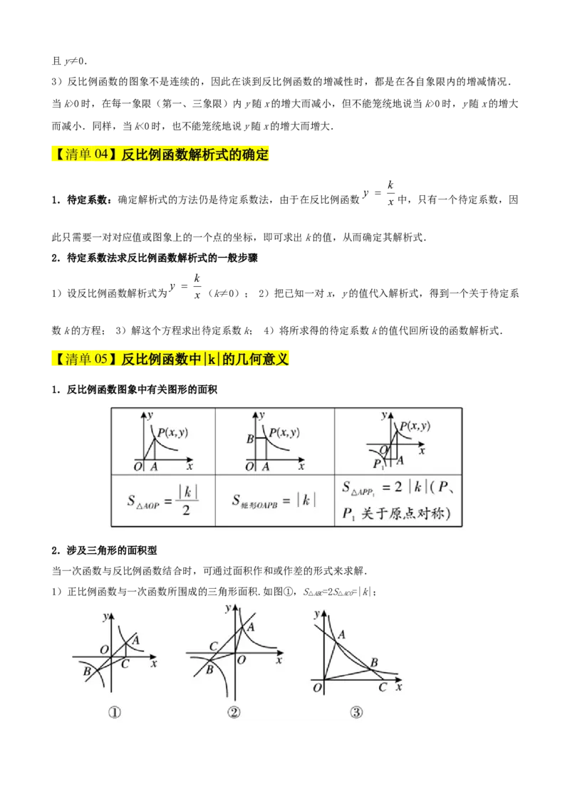 专题06反比例函数（考点清单，6个考点清单+10种题型解读）学生版_初中数学_九年级数学上册（人教版）_期末专项复习-U276_2025版