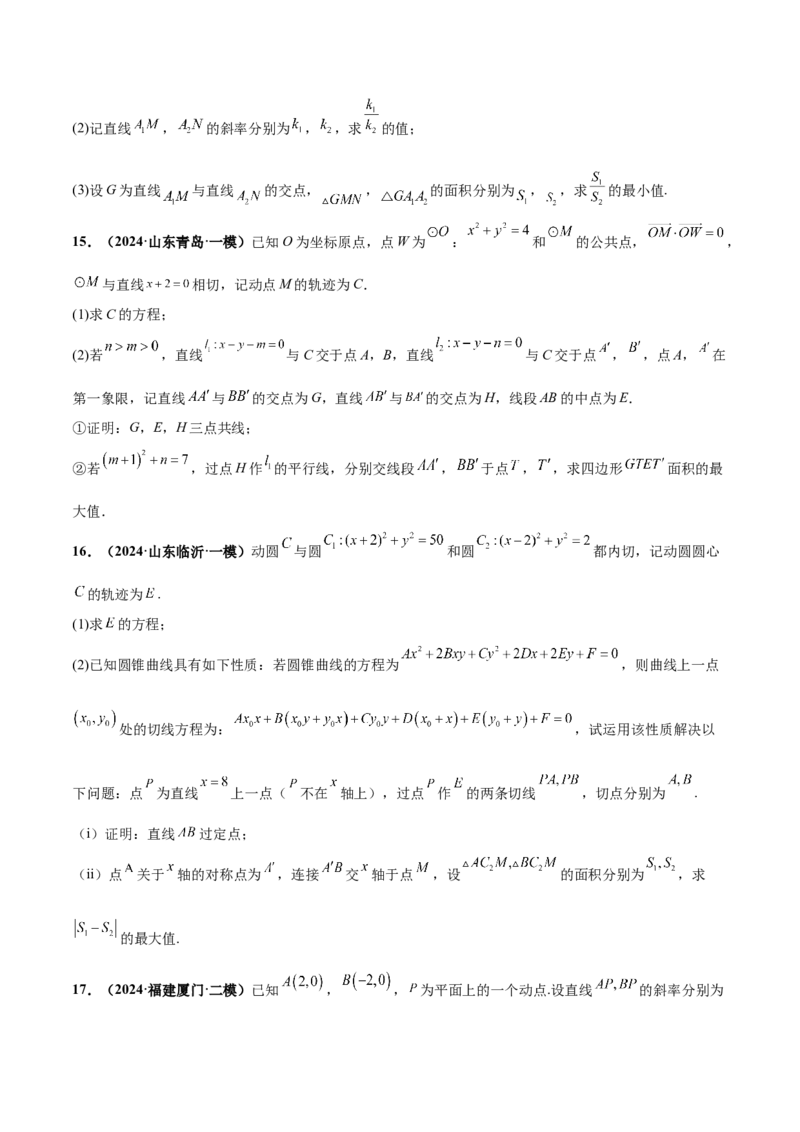 押新高考第19题A圆锥曲线综合（解答题）（原卷版）_2.2025数学总复习_2024年新高考资料_5.2024三轮冲刺_备战2024年高考数学临考题号押题（新高考通用）323127423