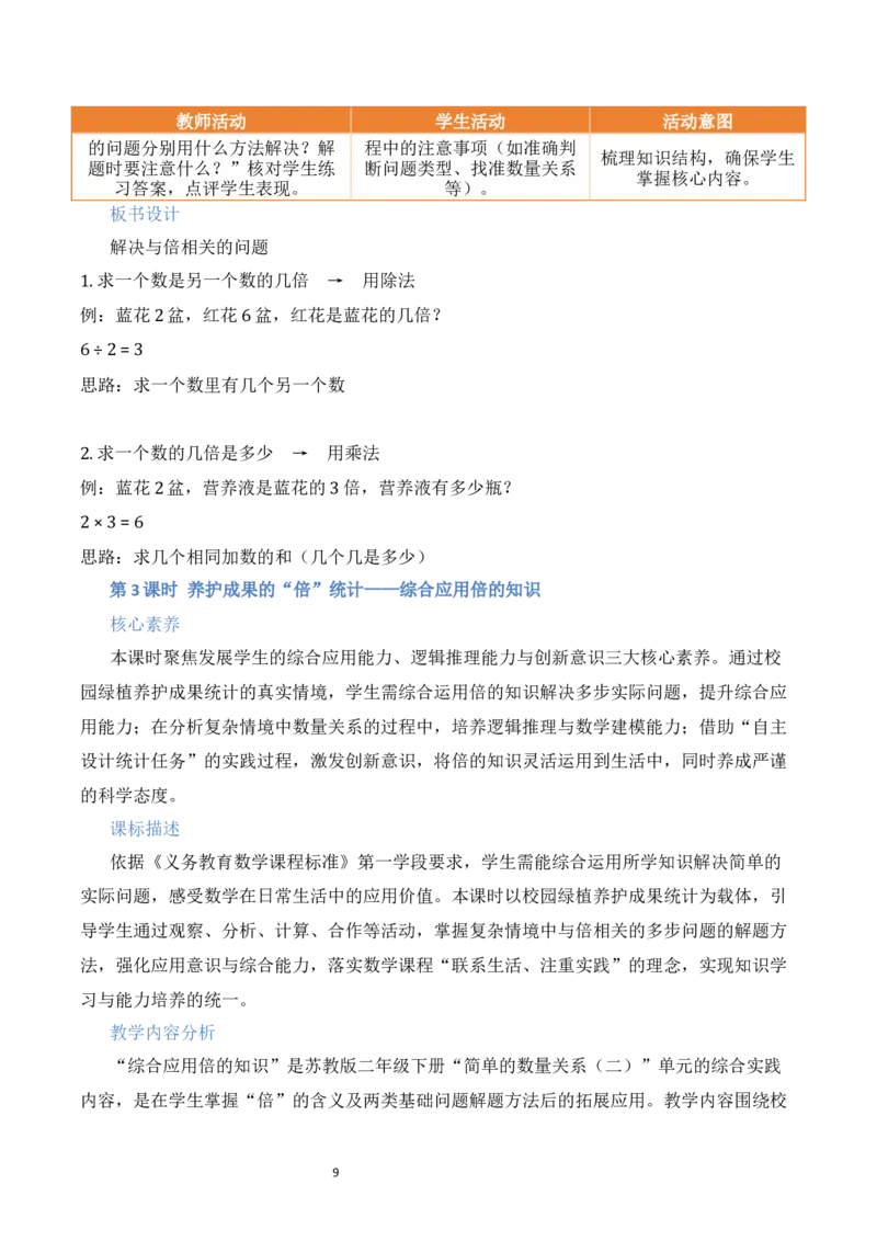 第2单元简单的数量关系（二）（大单元整体教学设计）数学苏教版二年级数学下册（新教材）_二年级数学下册（苏教版）_第二套_04大单元教学设计
