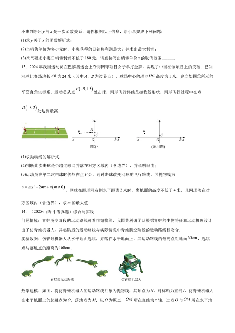 专题06实际问题与二次函数的三类综合题型（压轴题专项训练）（学生版）_初中数学_九年级数学上册（人教版）_压轴题专项-V5_2026版