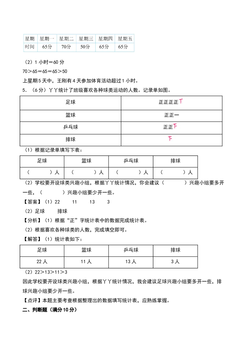 第八单元数据的收集和整理（一）（专项训练）（教师版）（苏教版）_二年级数学下册（苏教版）_第四套_期末总复习-K159
