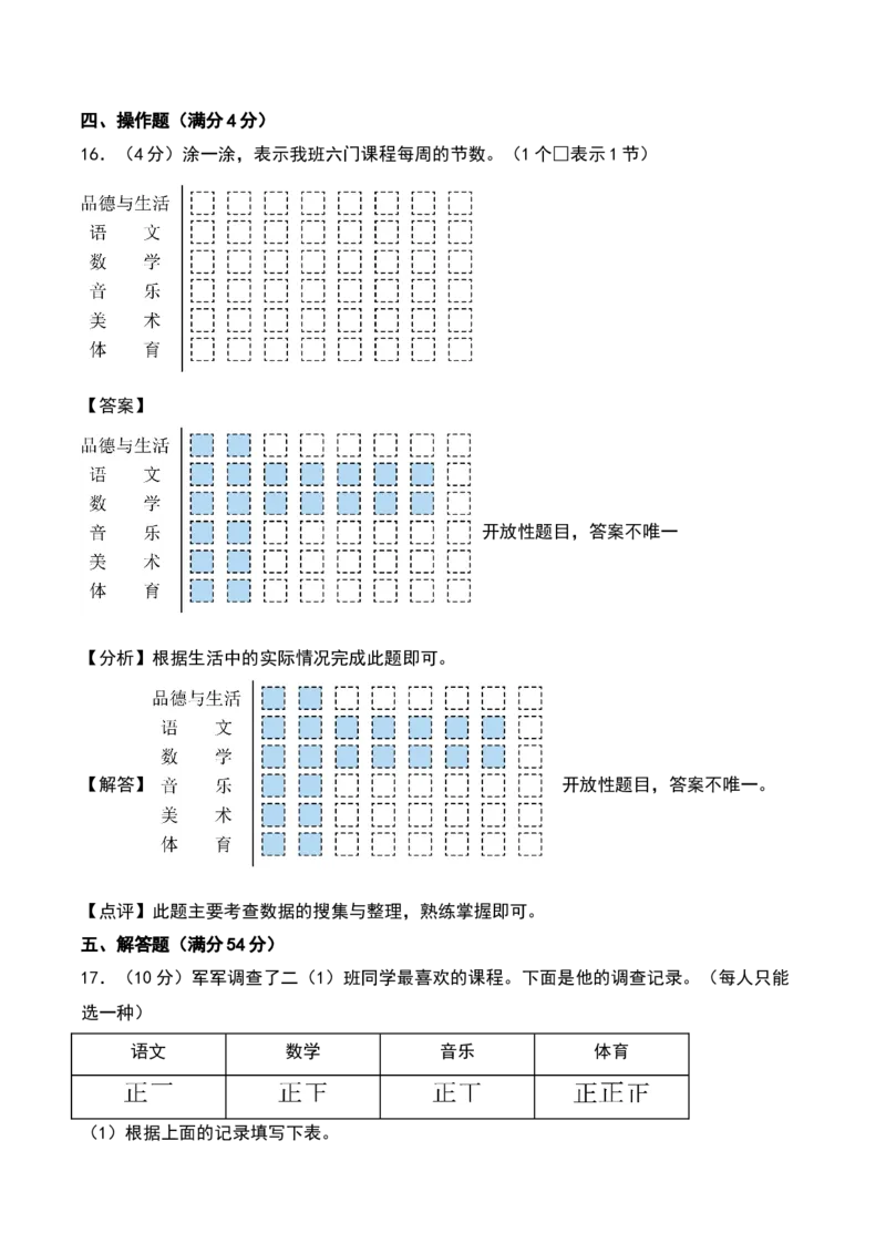 第八单元数据的收集和整理（一）（专项训练）（教师版）（苏教版）_二年级数学下册（苏教版）_第四套_期末总复习-K159