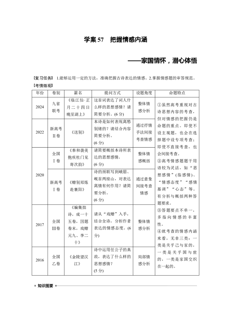 板块六　学案57　把握情感内涵&mdash;&mdash;家国情怀，潜心体悟_01高考语文_5.22025年新高考资料_2025新高考一轮复习语文_2025语文大一轮复习讲义教师用书Word版文档