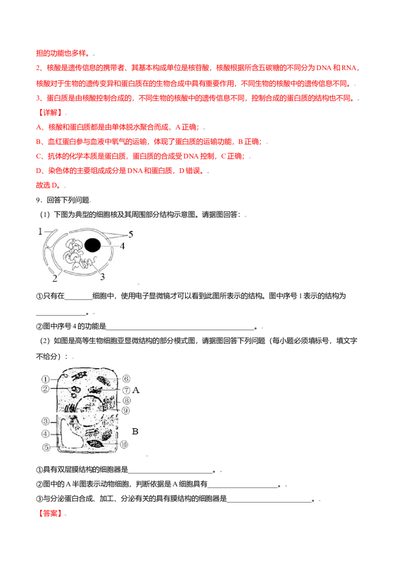 3.3细胞核的结构和功能-高一生物课后培优练（人教版2019必修1）（解析版）_高中九科知识点归纳。_人教版高中Word电子版试卷练习试题知识点全科_高中生物试卷习题_生物必修_必修1