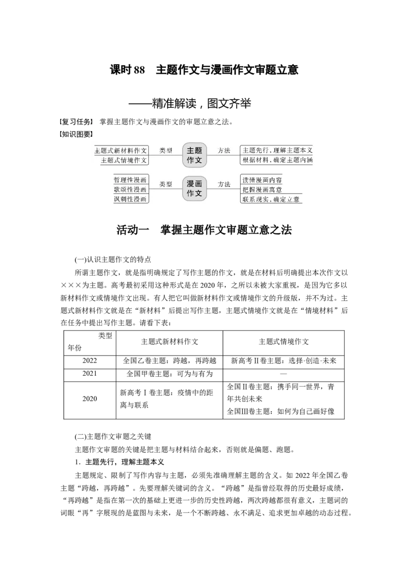 板块10课时88　主题作文与漫画作文审题立意&mdash;&mdash;精准解读，图文齐举_01高考语文_4.22024年新高考资料_1.2024一轮复习_2024年高考语文一轮复习讲义（部编新高考版）_学生版在此文件夹