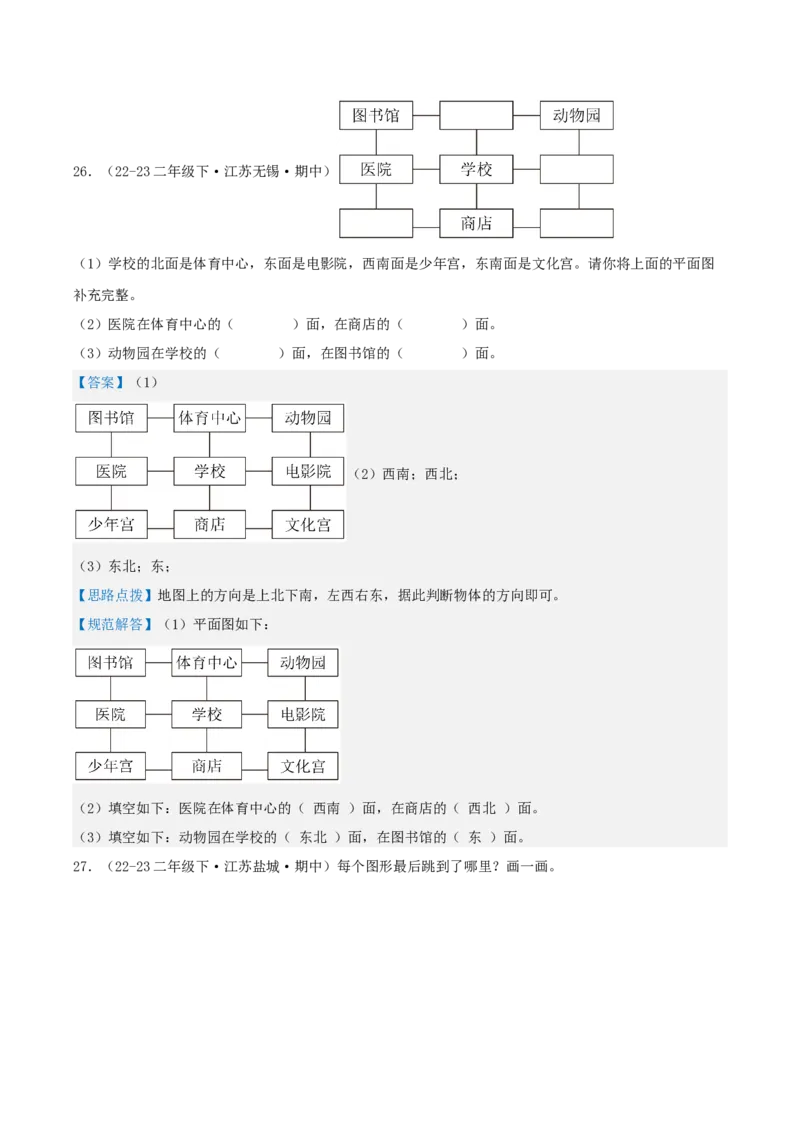 第三讲认识方向（单元讲义）-（苏教版）教师版_二年级数学下册（苏教版）_第四套_母题专项练习-K36_2025版