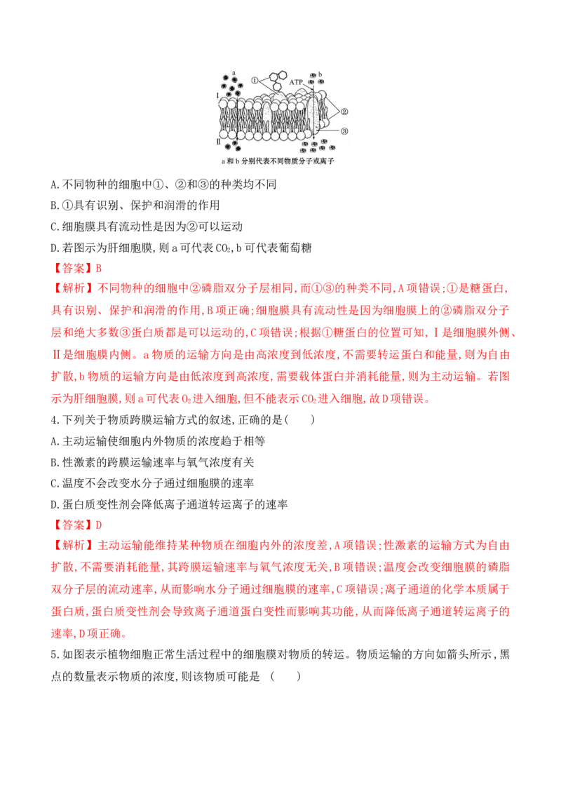 4.2主动运输与胞吞、胞吐-高一生物上学期课后培优分级练（2019人教版必修1）（解析版）_高中九科知识点归纳。_人教版高中Word电子版试卷练习试题知识点全科_高中生物试卷习题_必修1