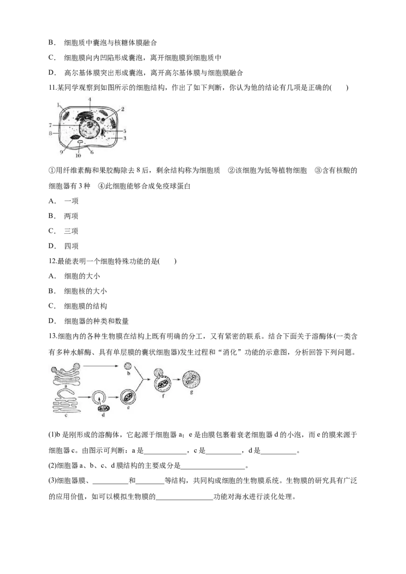 3.2.2细胞器之间的分工合作练习（1）（原卷版）_高中九科知识点归纳。_人教版高中Word电子版试卷练习试题知识点全科_高中生物试卷习题_生物必修_必修1_2.同步练习（第二套）24份