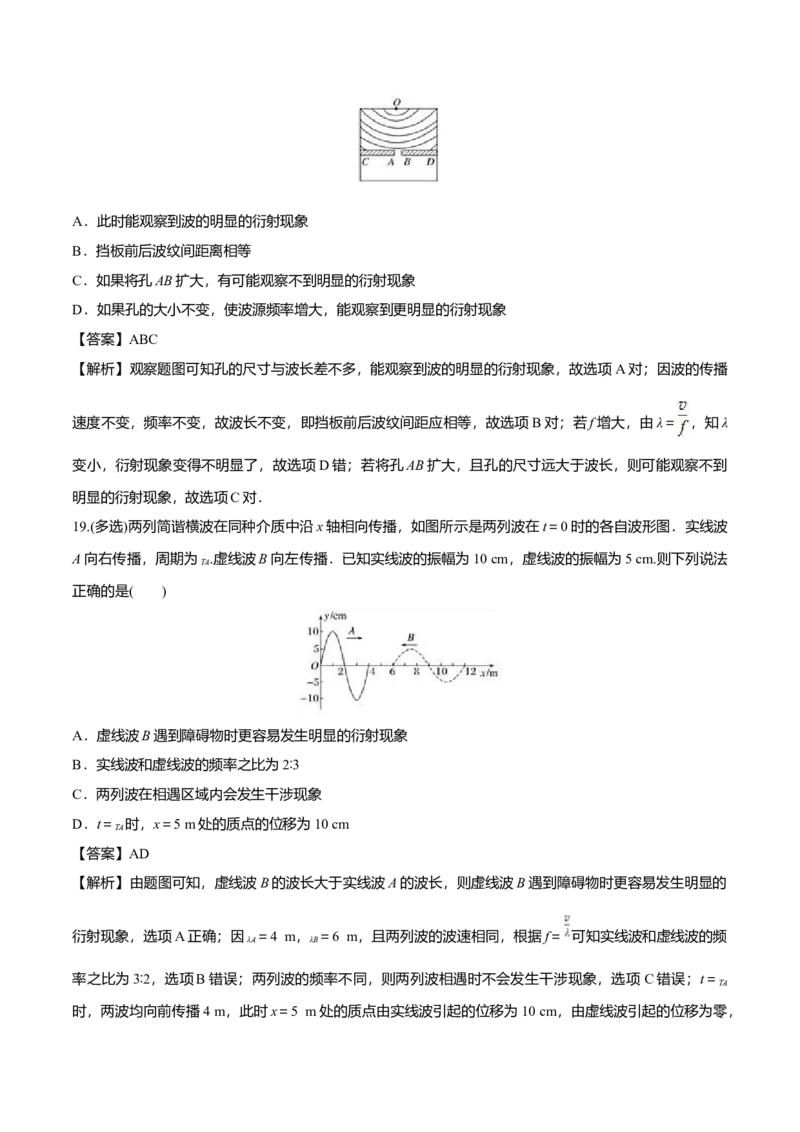 3.3波的反射、折射和衍射-2022-2023学年高二物理课后练（人教版2019）（解析版）_高中九科知识点归纳。_人教版高中Word电子版试卷练习试题知识点全科_高中物理试卷习题_物理选修_选修1
