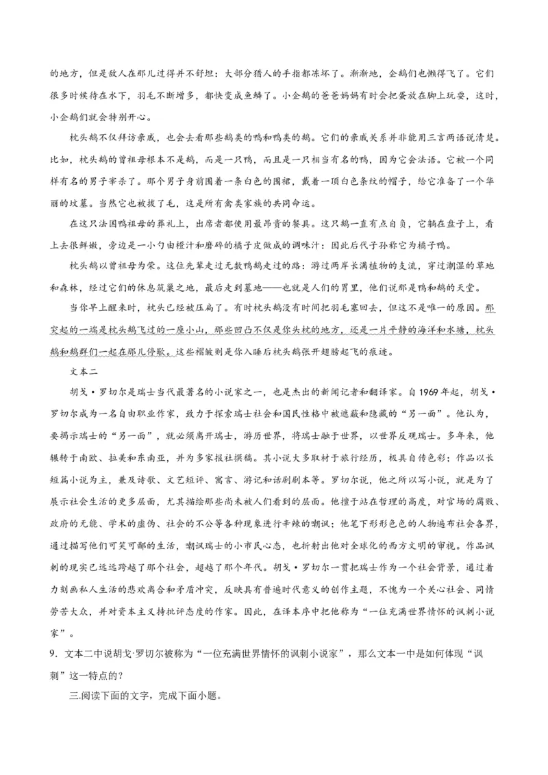 专题11小说的反套路题型（练习）-2024年高考语文二轮复习讲练测（新教材新高考）(原卷版)_01高考语文_新高考复习资料_2024年新高考资料_二轮复习资料_配套练习