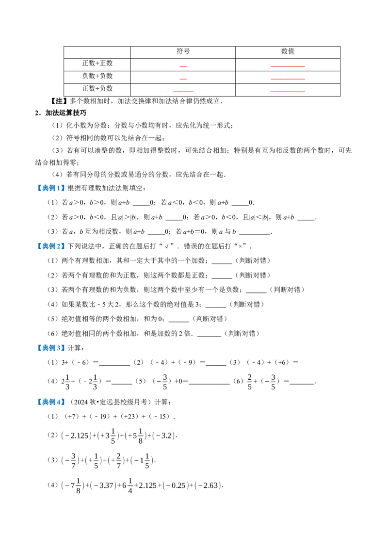 专题1.2有理数的运算全章知识典例详解（必考点分类集训）（人教版2024）（学生版）_初中数学_七年级数学上册（人教版）_考点分类必刷题-U181
