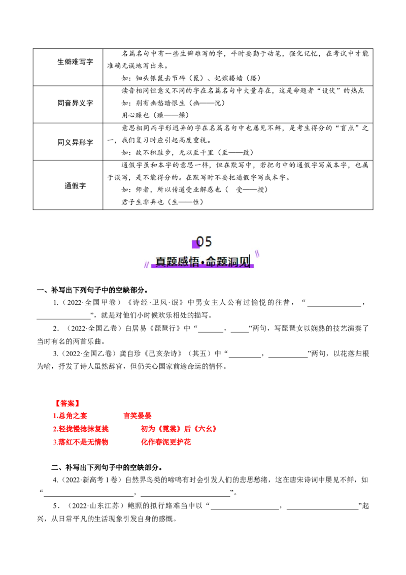 名篇名句默写（讲义）（解析版）_01高考语文_5.22025年新高考资料_2025年高考语文一轮复习讲练测（新教材新高考）
