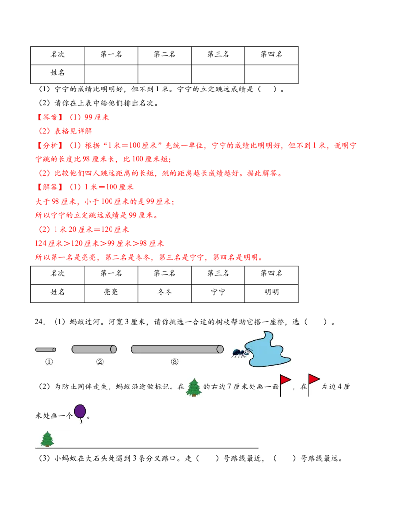 专题01厘米和米（解决问题专项训练）（教师版）（新教材）_二年级数学下册（苏教版）_第四套_解决问题专项练习-T7_2026版