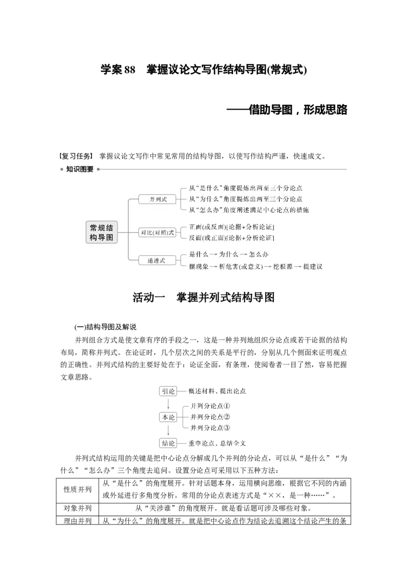 板块十　学案88　掌握议论文写作结构导图(常规式)&mdash;&mdash;借助导图，形成思路_01高考语文_5.22025年新高考资料_2025新高考一轮复习语文_2025语文大一轮复习讲义学生用书Word版文档