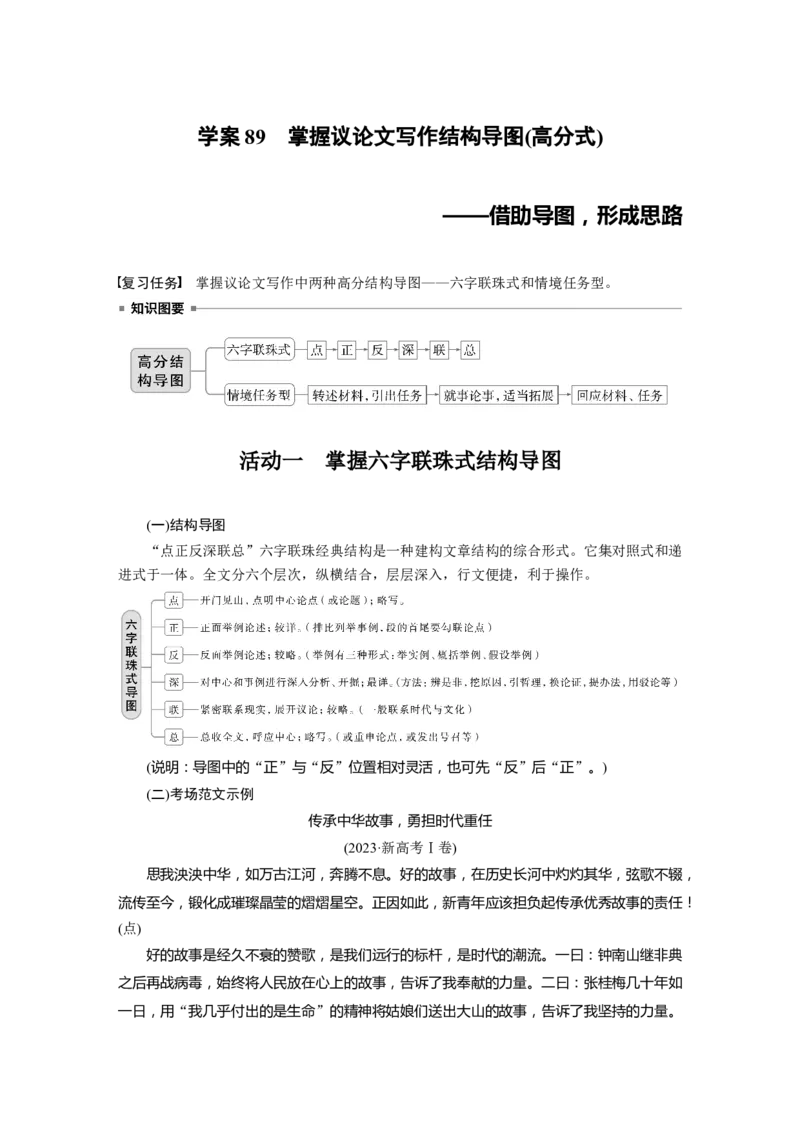 板块十　学案89　掌握议论文写作结构导图(高分式)&mdash;&mdash;借助导图，形成思路_01高考语文_5.22025年新高考资料_2025新高考一轮复习语文_2025语文大一轮复习讲义教师用书Word版文档