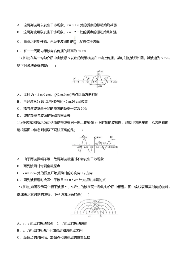 3.4波的干涉-2022-2023学年高二物理课后练（人教版2019）（原卷版）_高中九科知识点归纳。_人教版高中Word电子版试卷练习试题知识点全科_高中物理试卷习题_物理选修_选修1_同步练习2023