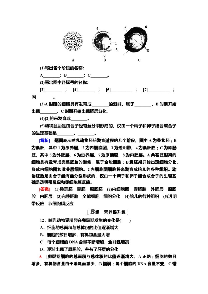 10胚胎工程的理论基础课后作业新教材人教版（2019）高中生物选择性必修3_高中九科知识点归纳。_人教版高中Word电子版试卷练习试题知识点全科_高中生物试卷习题_生物选修_选修3