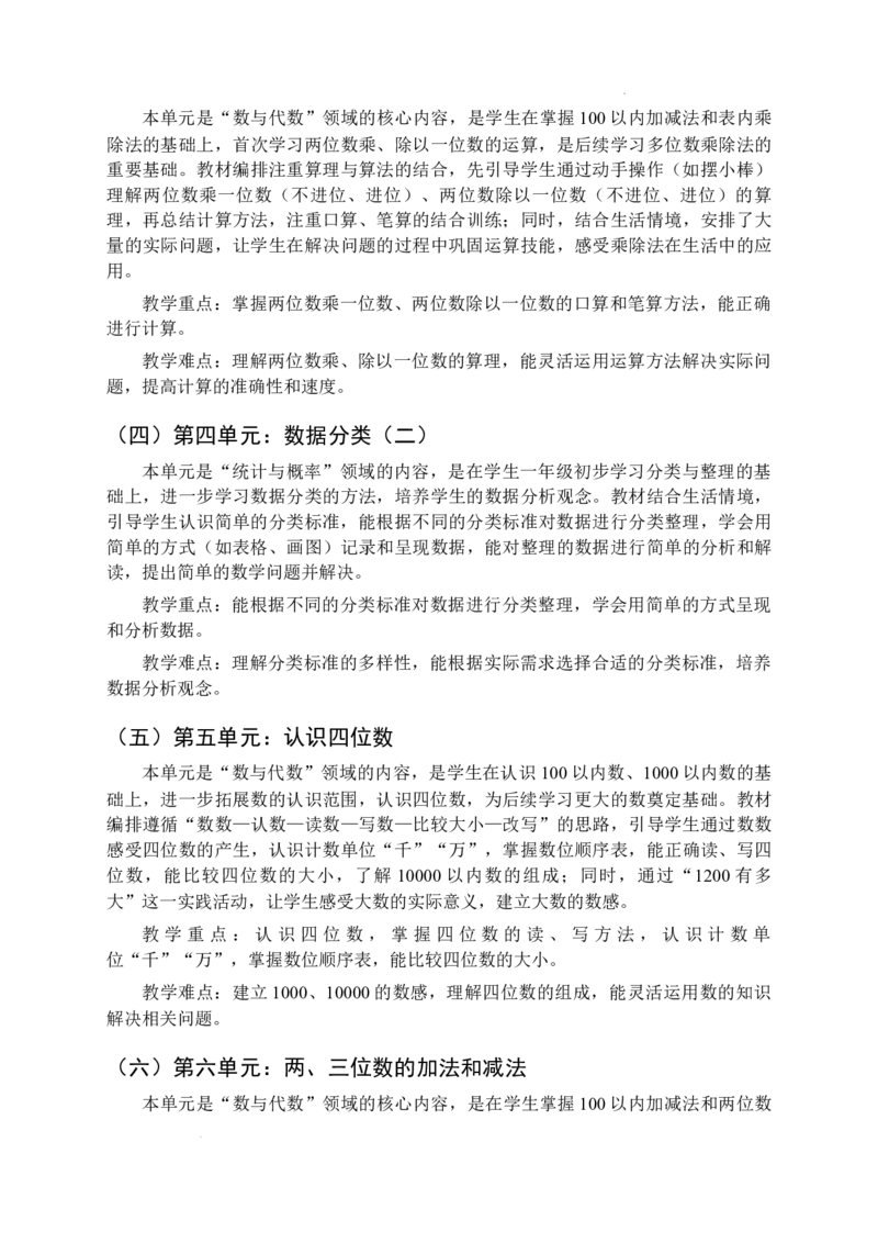 教学计划及进度表（其他）-2025-2026学年二年级下册数学苏教版_二年级数学下册（苏教版）_第二套_05教学计划