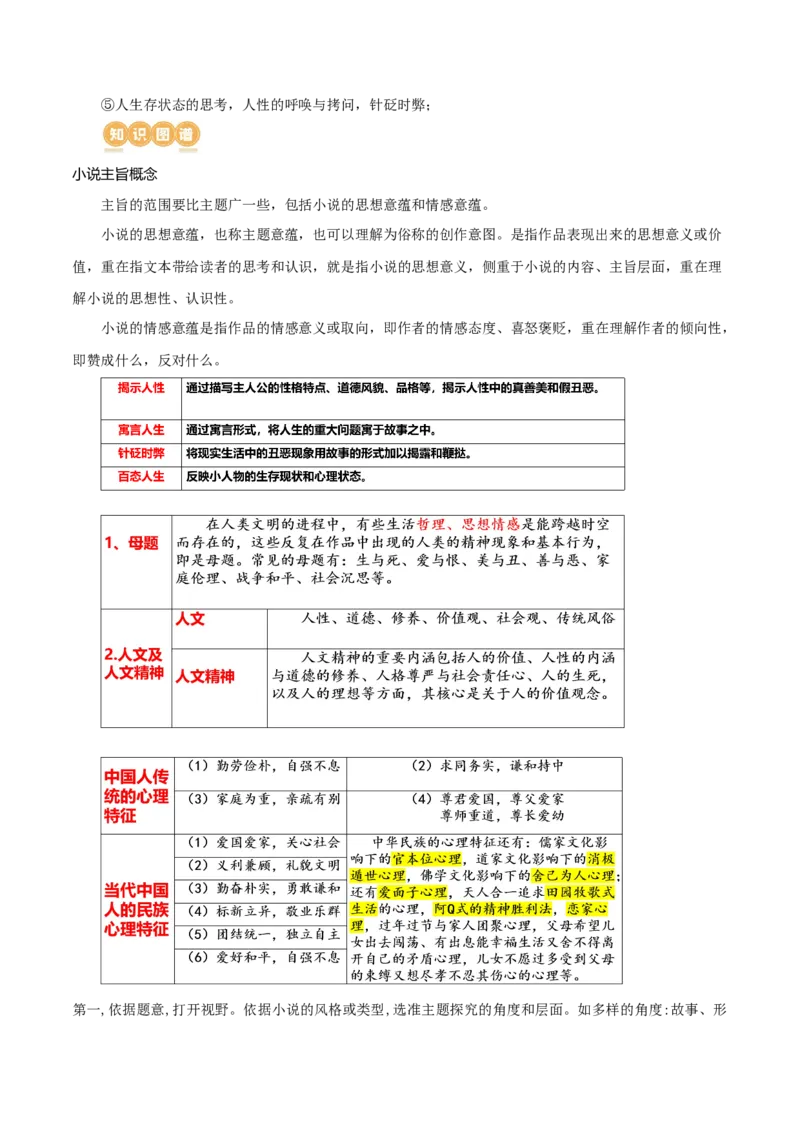 专题10小说主旨意蕴探究（讲义）-2024年高考语文二轮复习讲练测（新教材新高考）_01高考语文_新高考复习资料_2024年新高考资料_二轮复习资料_配套讲义