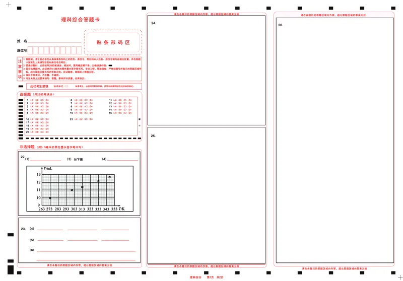 理科综合答题卡公众号：一枚试卷君_01高考语文_32023年新高考资料_3模拟题_老高考_四省联考试题+答案+答题卡（2月23-24日）_四省联考试题+答案（2月23-24日）_答题卡