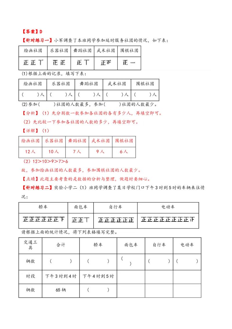 第八单元数据的收集和整理（一）（知识清单）-二年级数学下册（苏教版）_二年级数学下册（苏教版）_第四套_知识总结