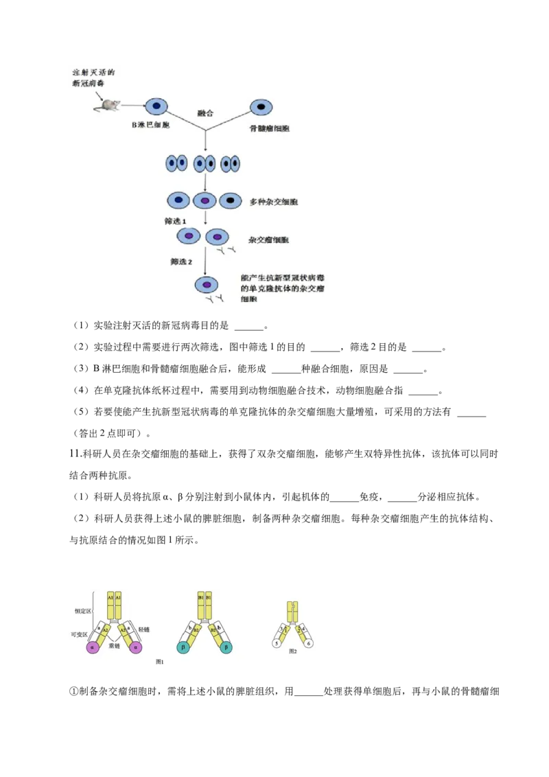 2.2动物细胞工程-高二生物课后培优分级练（人教版2019选择性必修3）（原卷版）_高中九科知识点归纳。_人教版高中Word电子版试卷练习试题知识点全科_高中生物试卷习题_生物选修_选修3