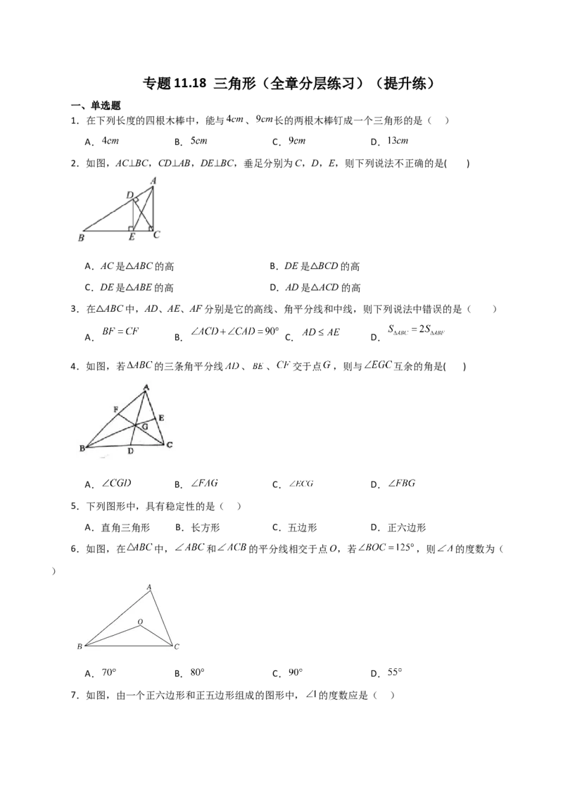 专题11.18三角形（全章分层练习）（提升练）-（人教版）_初中数学_八年级数学上册（人教版）_专题突破练习-V4_2024版