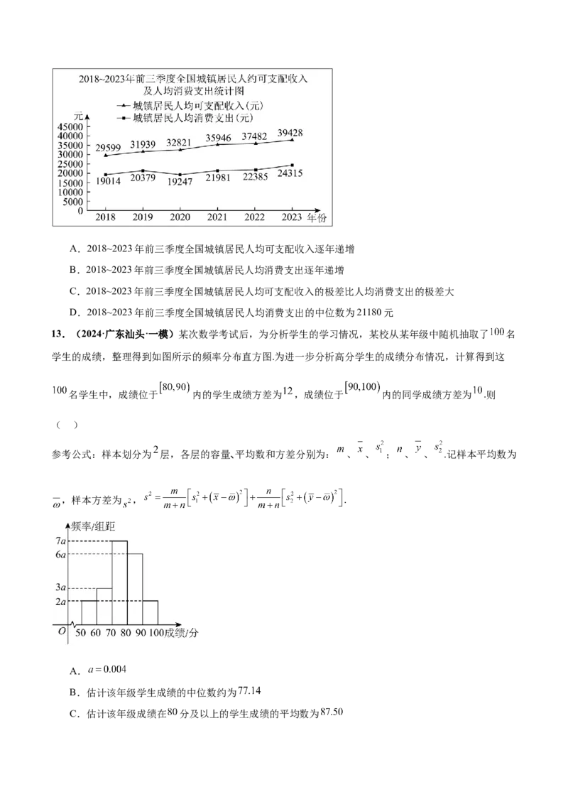 押新高考第9题数字特征与概率统计（原卷版）_2.2025数学总复习_2024年新高考资料_5.2024三轮冲刺_备战2024年高考数学临考题号押题（新高考通用）323127423
