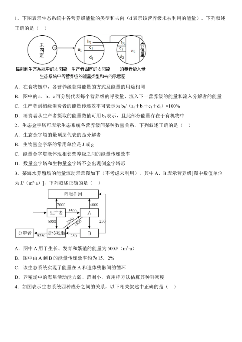 3.2生态系统的能量流动（原卷版）_高中九科知识点归纳。_人教版高中Word电子版试卷练习试题知识点全科_高中生物试卷习题_生物选修_选修2_人教版生物选修二同步练习（048份）