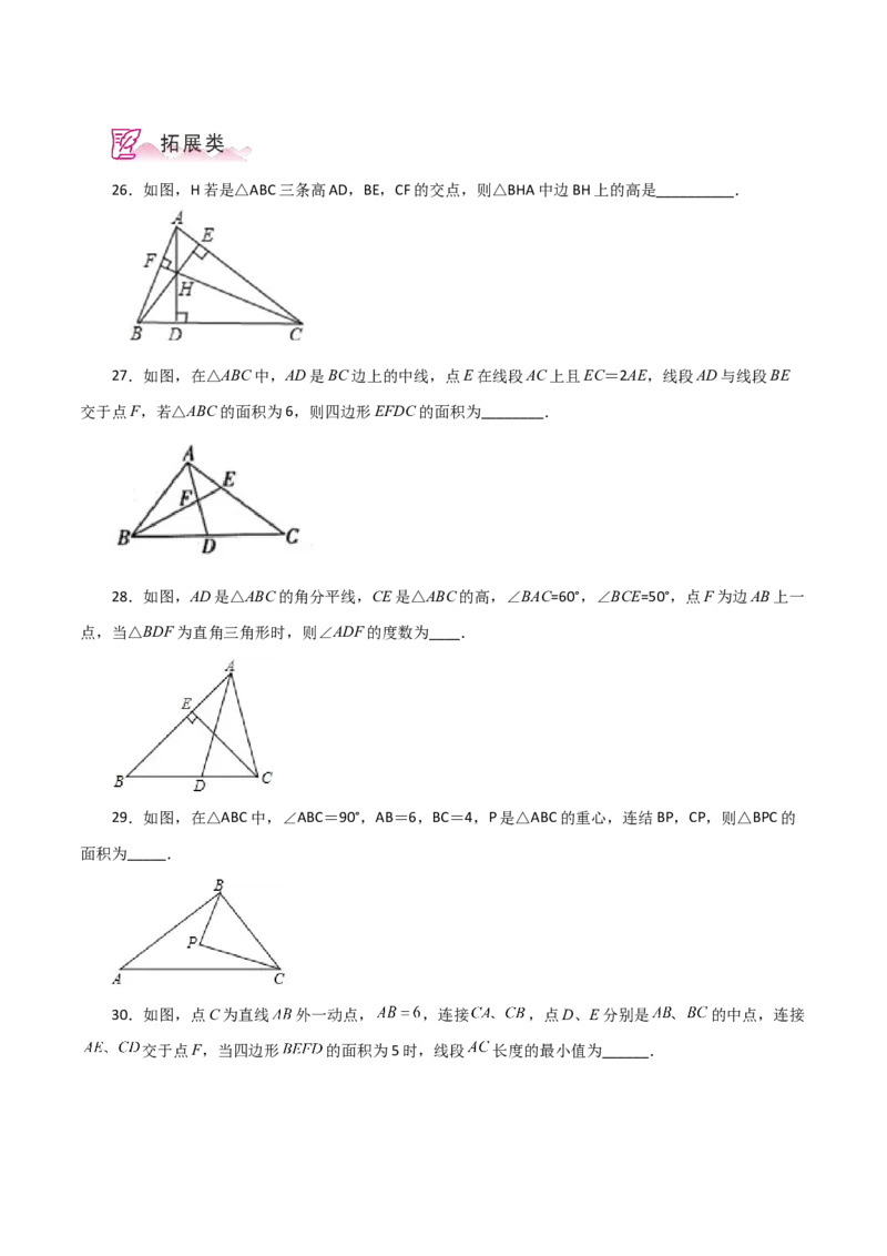 专题11.7与三角形有关的线段（中线、高线和角平分线）（分层练习）-（人教版）_初中数学_八年级数学上册（人教版）_专题突破练习-V4_2024版