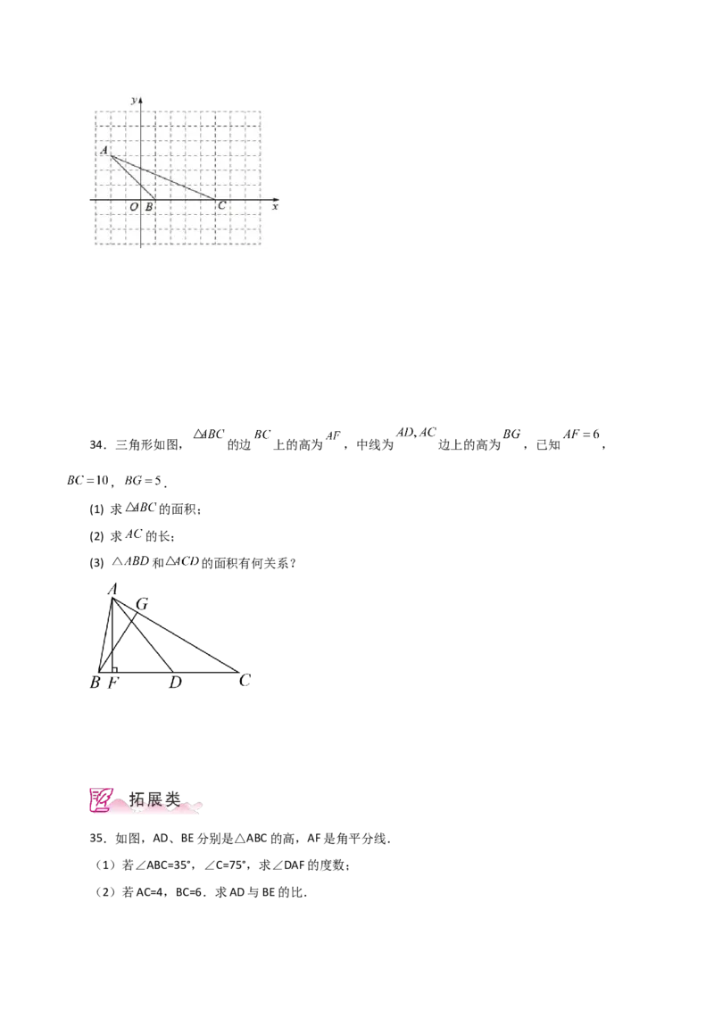 专题11.7与三角形有关的线段（中线、高线和角平分线）（分层练习）-（人教版）_初中数学_八年级数学上册（人教版）_专题突破练习-V4_2024版