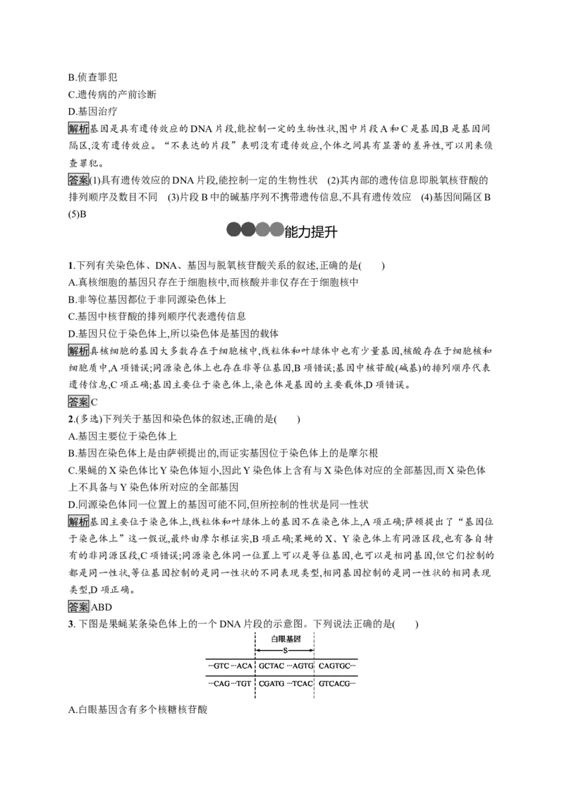 《第4节基因通常是有遗传效应的DNA片段》巩固练习_高中九科知识点归纳。_人教版高中Word电子版试卷练习试题知识点全科_高中生物试卷习题_生物必修_必修2_1、单元测试_第3章基因的本质