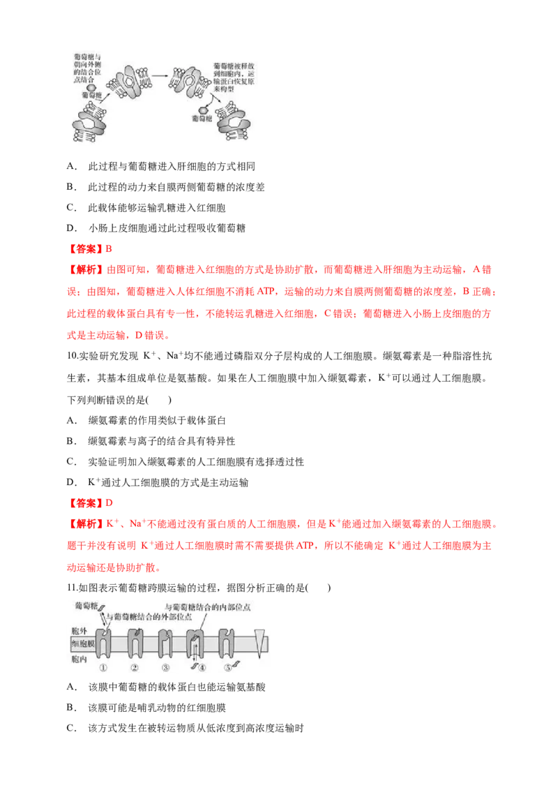 4.1被动运输练习（1）（解析版）_高中九科知识点归纳。_人教版高中Word电子版试卷练习试题知识点全科_高中生物试卷习题_生物必修_必修1_人教版生物必修一同步练习（070份）