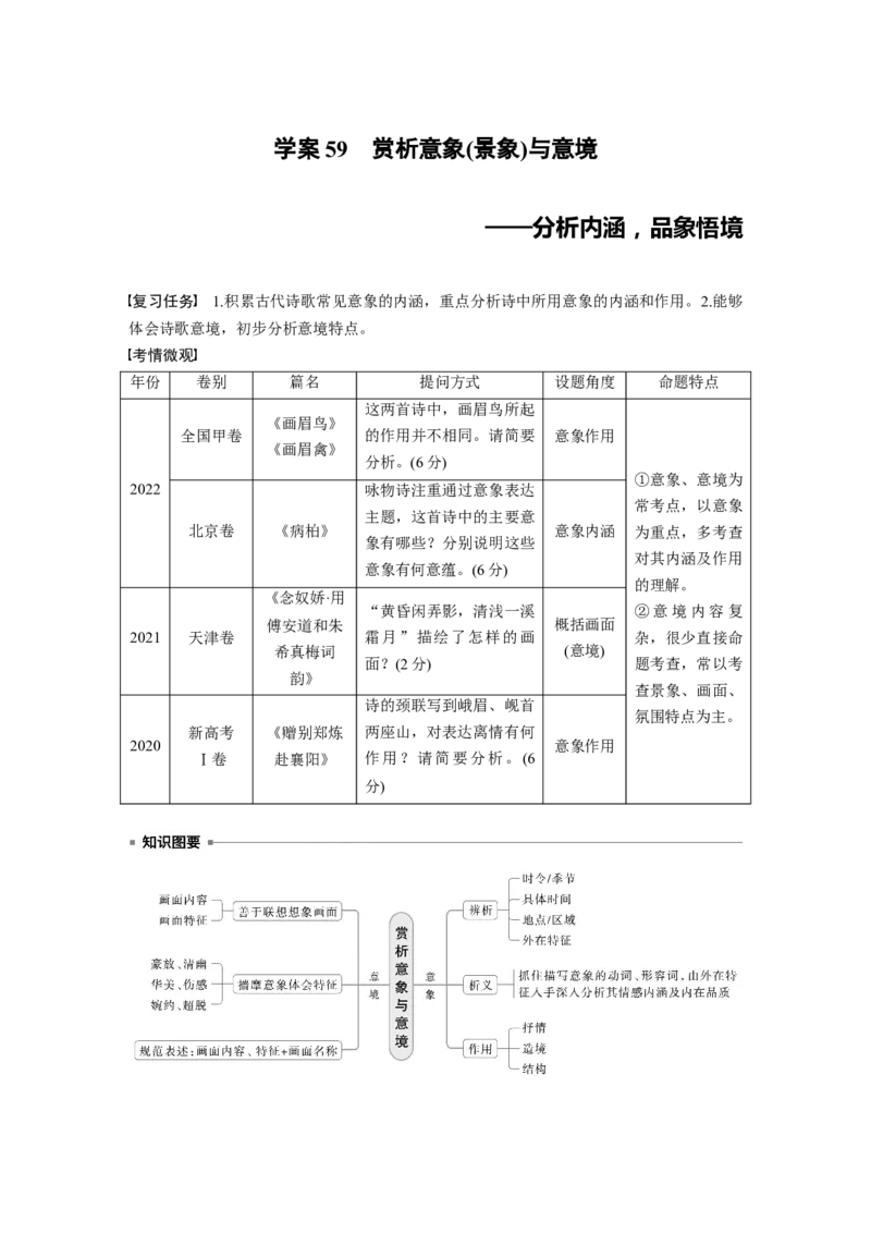板块六　学案59　赏析意象(景象)与意境&mdash;&mdash;分析内涵，品象悟境_01高考语文_5.22025年新高考资料_2025新高考一轮复习语文_2025语文大一轮复习讲义学生用书Word版文档