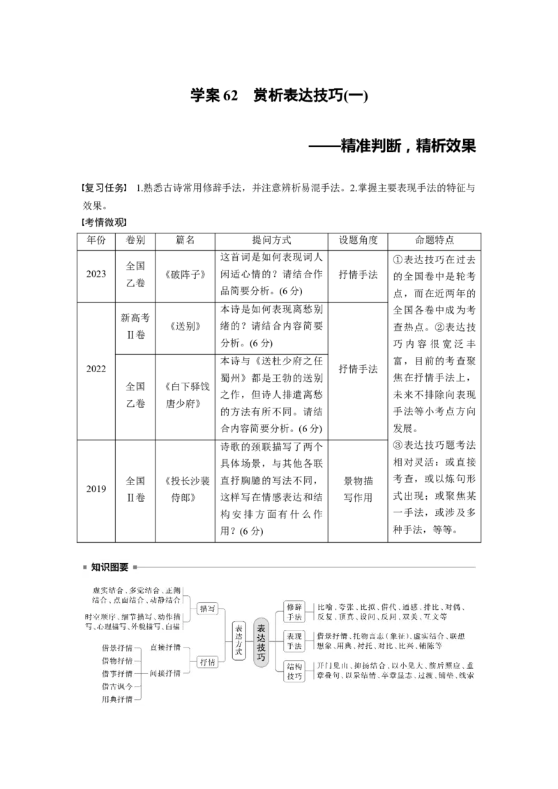 板块六　学案62　赏析表达技巧(一)&mdash;&mdash;精准判断，精析效果_01高考语文_5.22025年新高考资料_2025新高考一轮复习语文_2025语文大一轮复习讲义教师用书Word版文档
