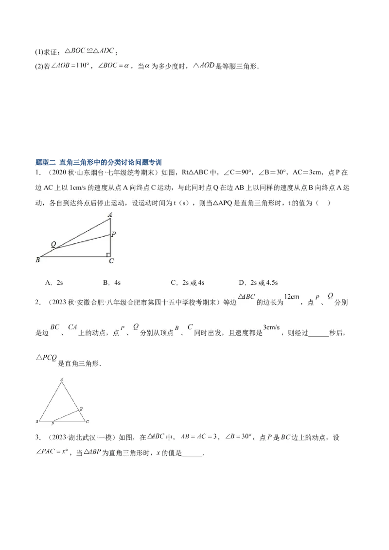 专题08等腰三角形、直角三角形中的分类讨论问题专训（学生版）_初中数学_八年级数学上册（人教版）_重难点专题提升-V7_2024版