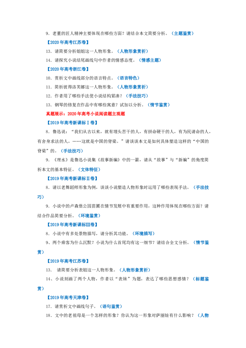 专题01小说专题知识网络构建-2022年高考语文一轮复习讲练测（新高考）_01高考语文_22022年新高考资料_2022年高考语文一轮复习讲练测（新高考）