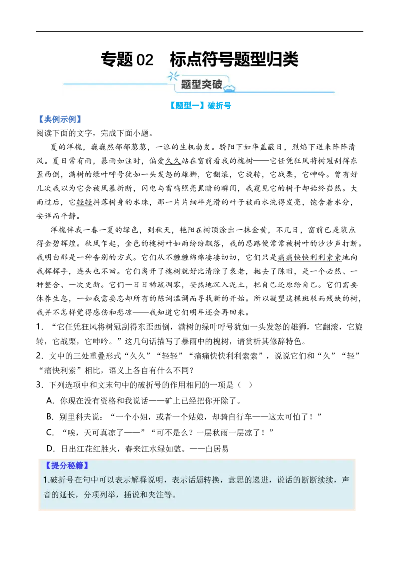专题02标点符号题型归类-2024年高考语文二轮热点题型归纳与变式演练（新高考专用）（原卷版）_01高考语文_新高考复习资料_2024年新高考资料_二轮复习资料