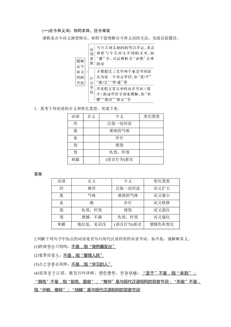 板块5第2部分文言文考点突破课时41　理解文言实词(一)&mdash;&mdash;词分古今，义究源流_01高考语文_4.22024年新高考资料_1.2024一轮复习_2024年高考语文一轮复习讲义（部编新高考版）